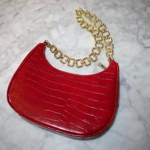 Zara Chain Shoulder Strap Half Moon Bag - Maroon